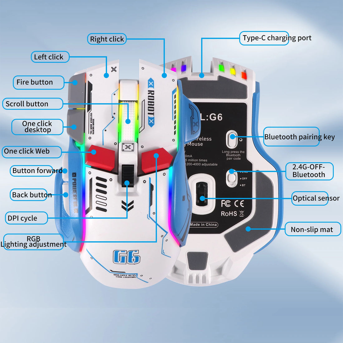 Tri-Mode RGB Rechargeable Wireless Gaming Mouse