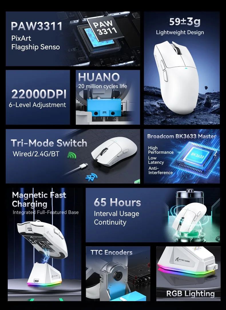 Attack Shark X11 Bluetooth RGB Gaming Mouse