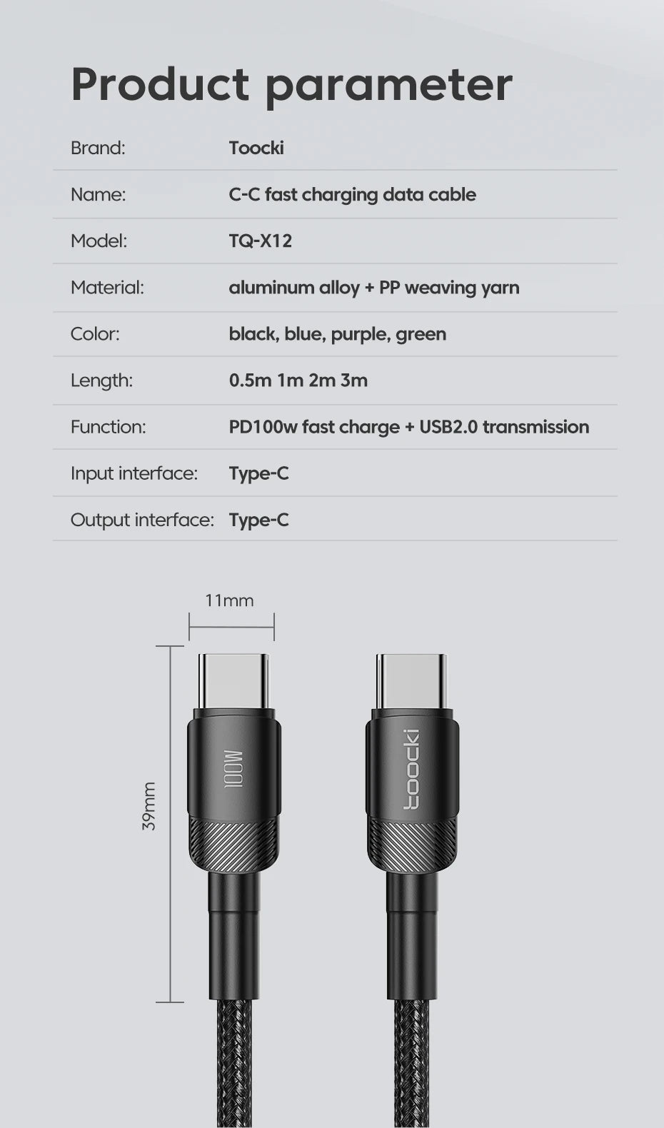 Toocki 100W USB C PD Fast Cable