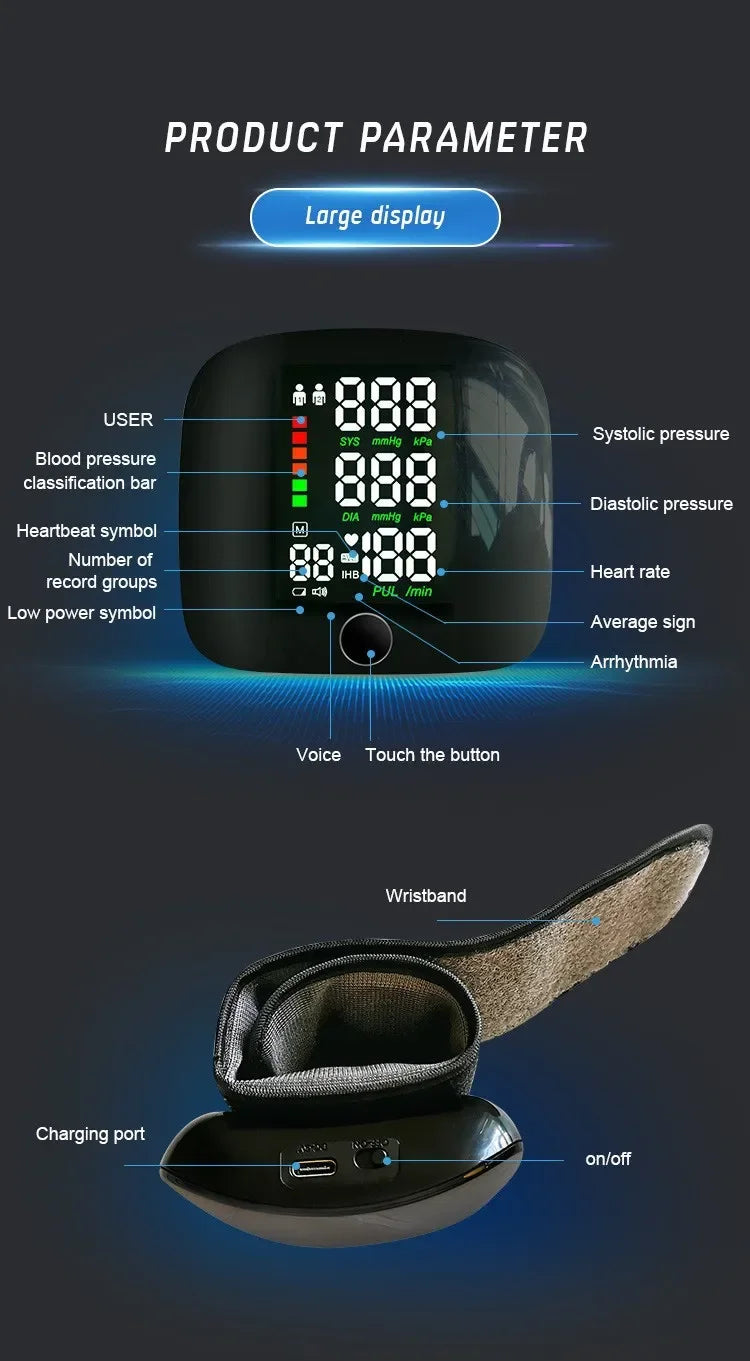 Rechargeable Wrist Blood Pressure Monitor Voice
