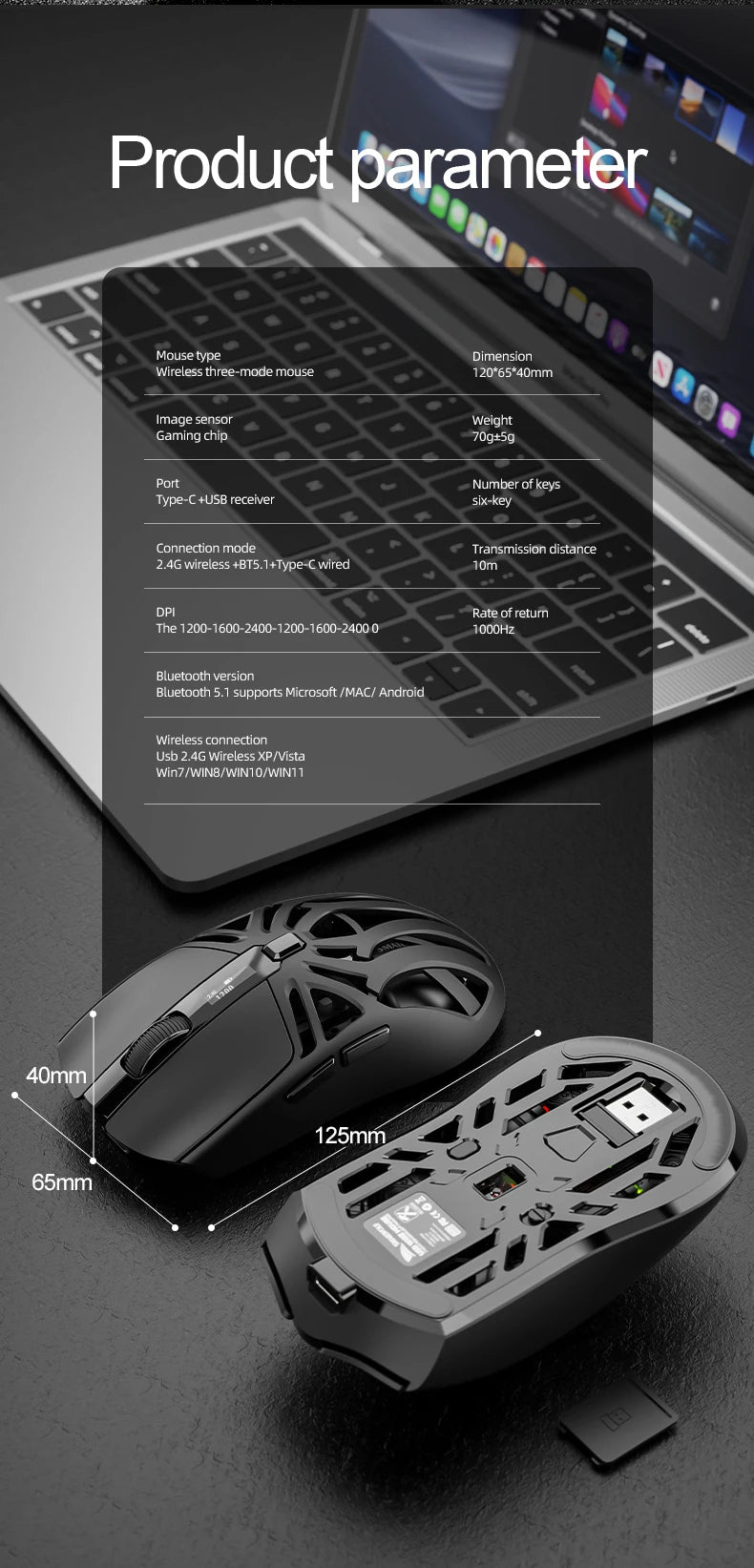 SMAILWOLF RS8 Bluetooth Gaming Mouse Three Mode