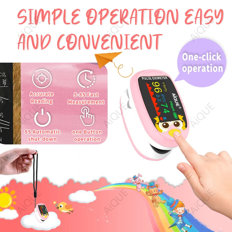 AiQUE Cartoon Finger Pulse Oximeter for Kids