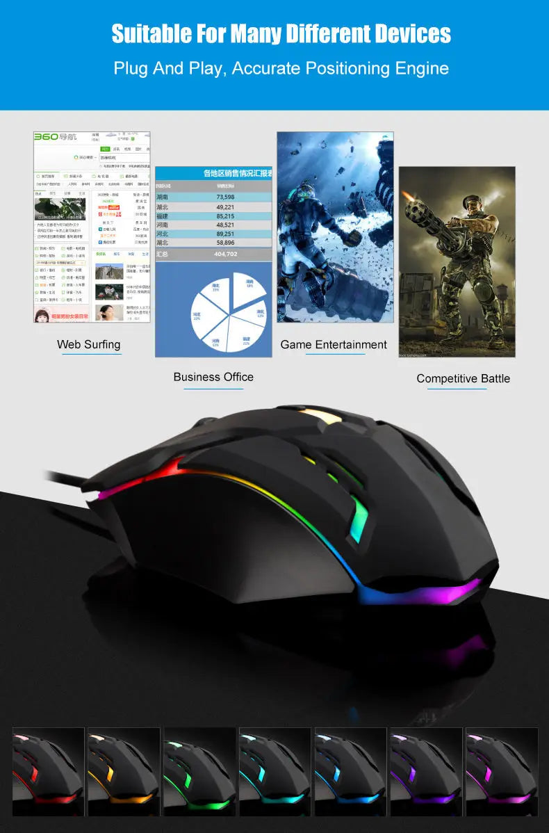 Ergonomic RGB Gaming Mouse USB Wired