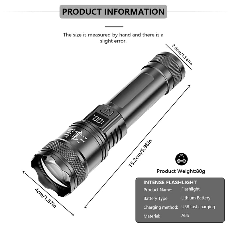 2000LM Tactical LED Flashlight with Display