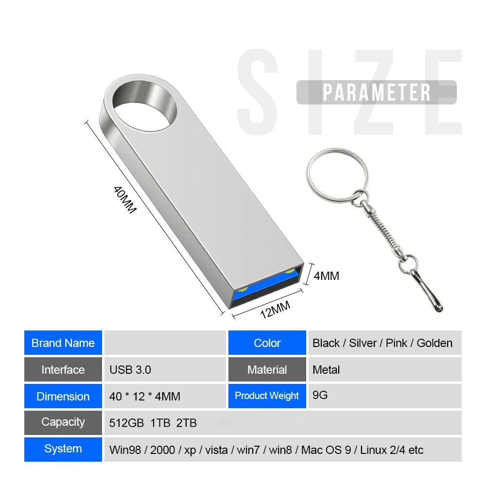 Metal USB Flash Drive 2TB High Speed