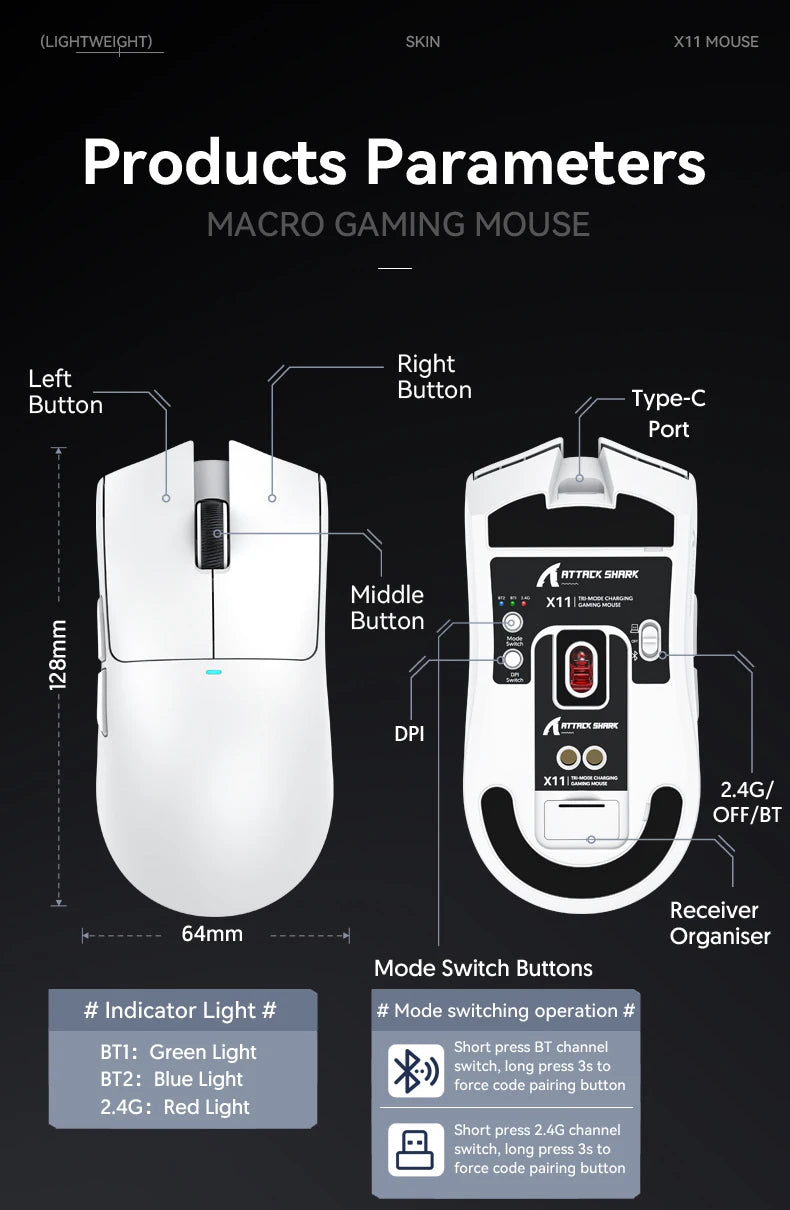 Attack Shark X11 Bluetooth RGB Gaming Mouse