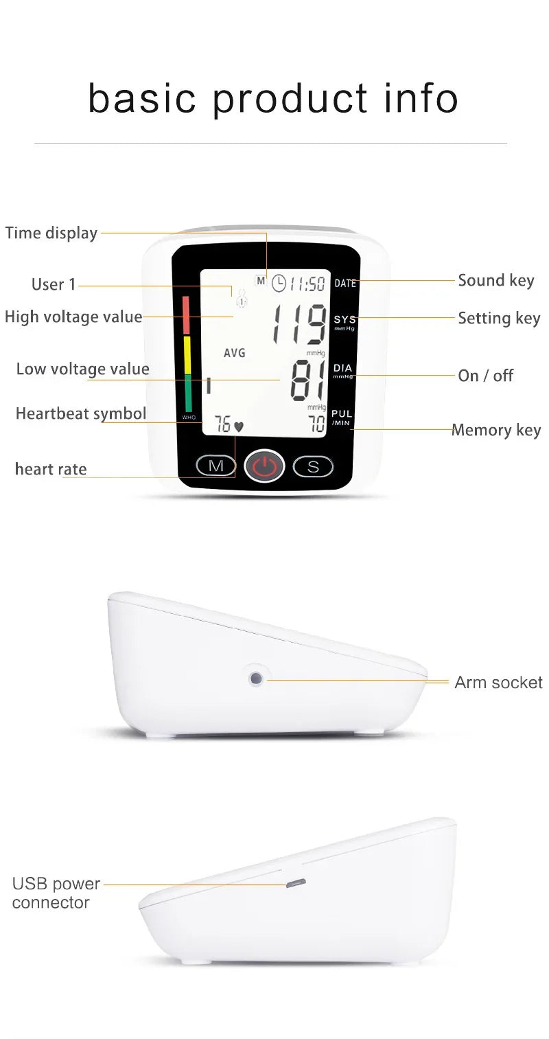 Portable Digital Tonometer Arm BP Monitor