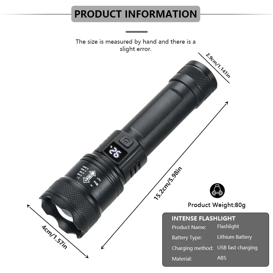 2000LM Tactical LED Flashlight with Display